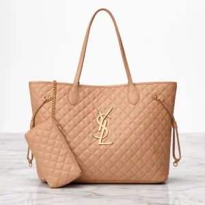 YSL Quilted Tote Bag in black leather