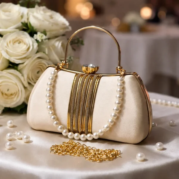 Bridal Pearl Clutch with intricate design
