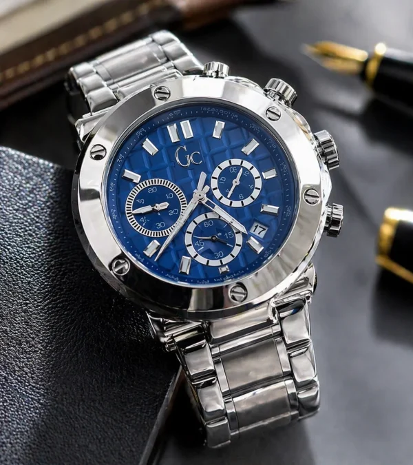 Guess GC Collection Brev Silver Blue Men's Watch front view
