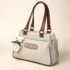 Coach New York Canvas Tote Bag in beige with teddy keychain