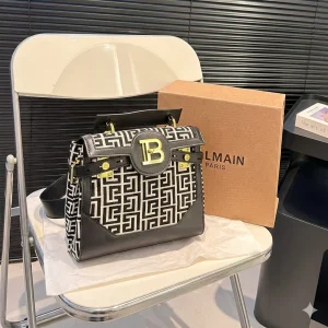 Balmain Monogram Medium Satchel Bag front view