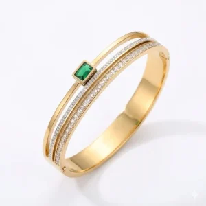 Emerald Accent Dual-Line Crystal Bracelet close-up