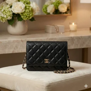 Chanel Quilted Sling Bag in black leather