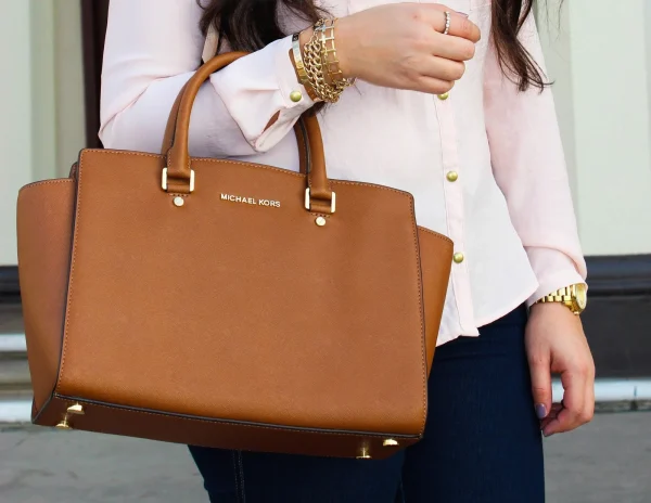 Michael Kors MK handbag for girls in tan color - front view