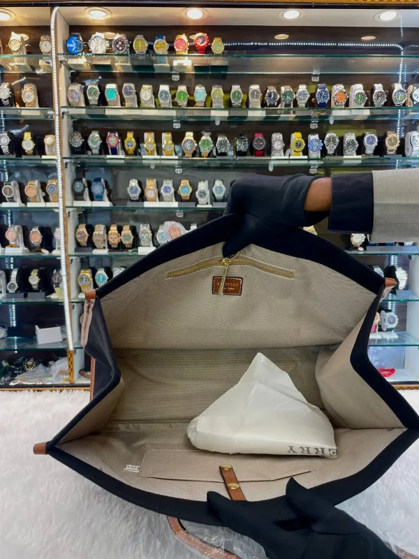 Burberry handbag for girls in heavy quality black tote - front view