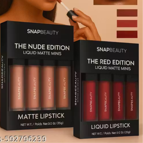Red Edition 4in1 Matte Lipstick_Nude 4in1 Matte Lipstick Combo Pack Of 8 Liquid Lipstick