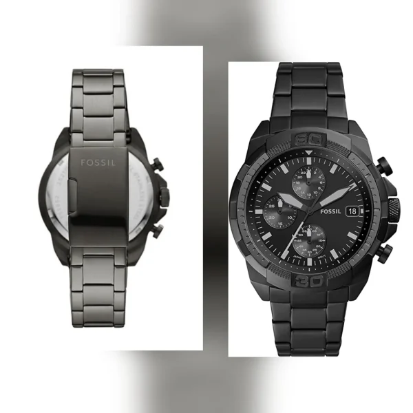 WhatsAppImage2026-01-16at9.45.43PM.jpg FOSSIL BRONSON BLACK AND GREY STUDD CHRONO WATCH front view