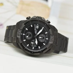 WhatsAppImage2026-01-16at9.45.44PM.jpg FOSSIL BRONSON BLACK AND GREY STUDD CHRONO WATCH front view