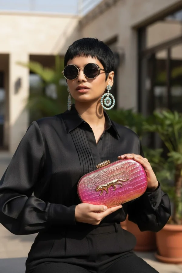 Sabyasachi Signature Crocodile Luxury Party Clutch front view