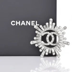 CHANEL Diamond Studded Brooch front view