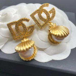 Dolce & Gabbana D&G Logo Diamond & Pearl Earrings close-up