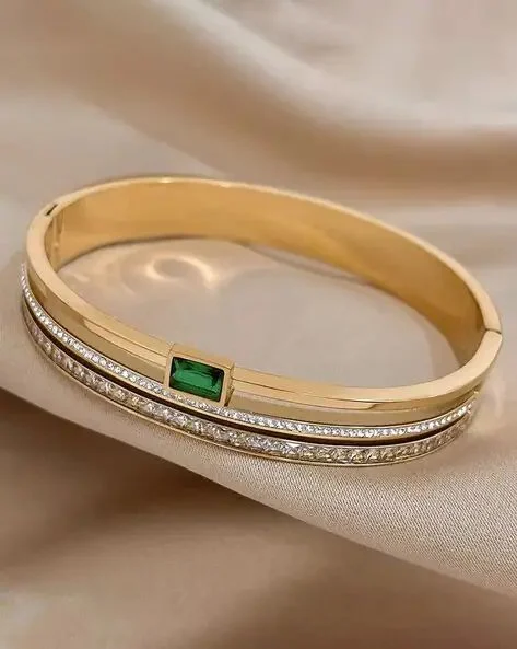 Emerald Accent Dual-Line Crystal Bracelet close-up
