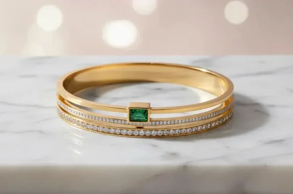 Emerald Accent Dual-Line Crystal Bracelet close-up