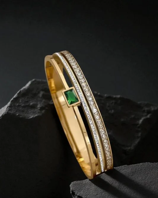 Emerald Accent Dual-Line Crystal Bracelet close-up