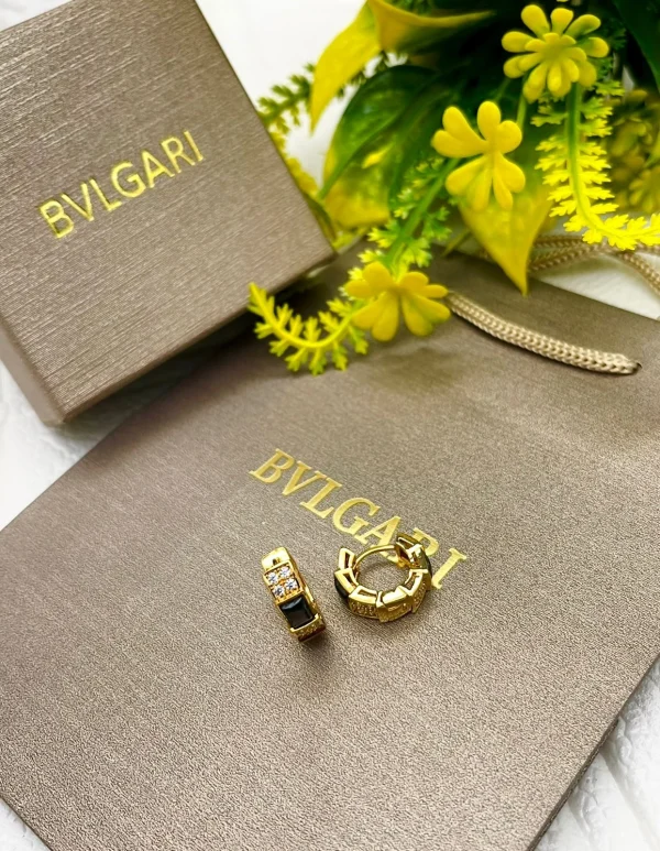 BVLGARI Serpent Diamond Studded Earrings close-up view