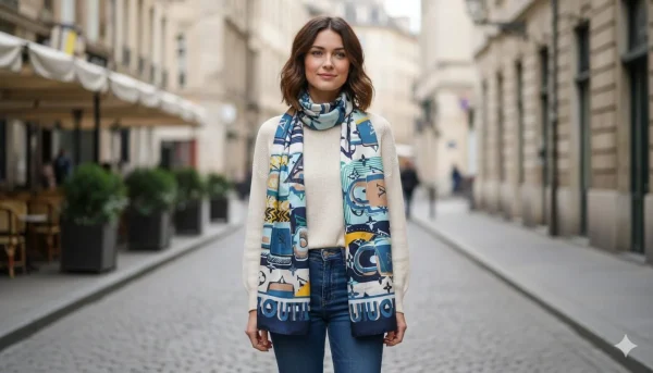 L0UIS VUITTON Silk Shiny Stole in elegant design