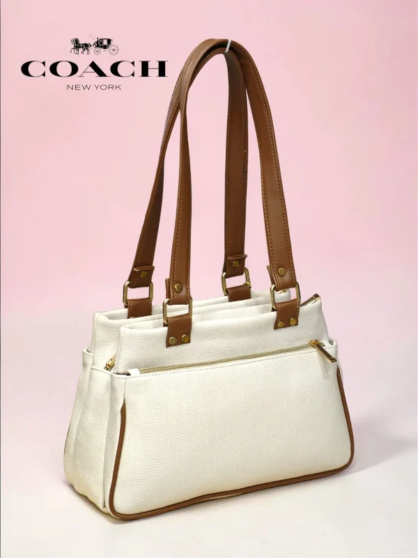 Coach New York Canvas Tote Bag in beige with teddy keychain