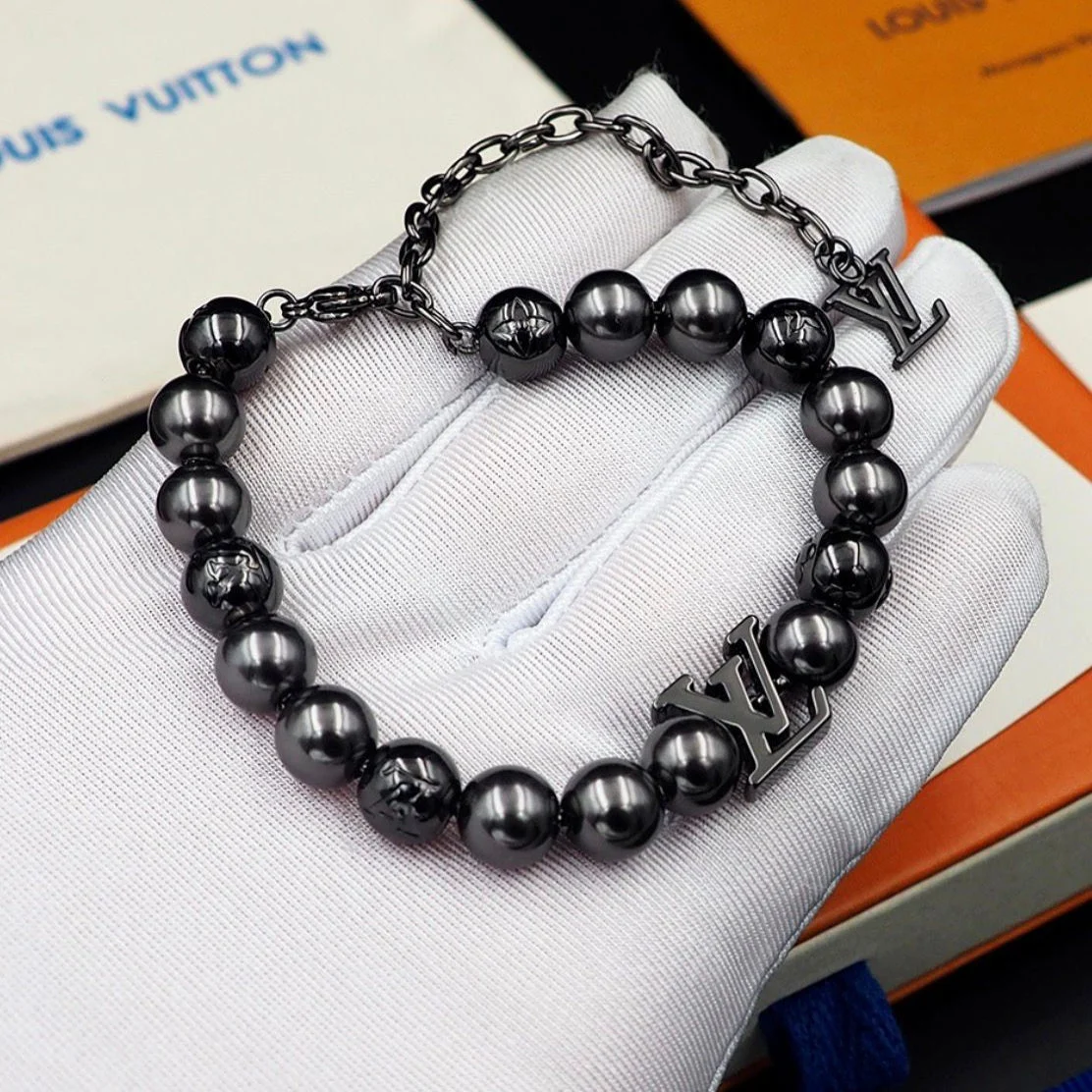 LV Monogram Beaded Bracelet – Luxury Style for Men