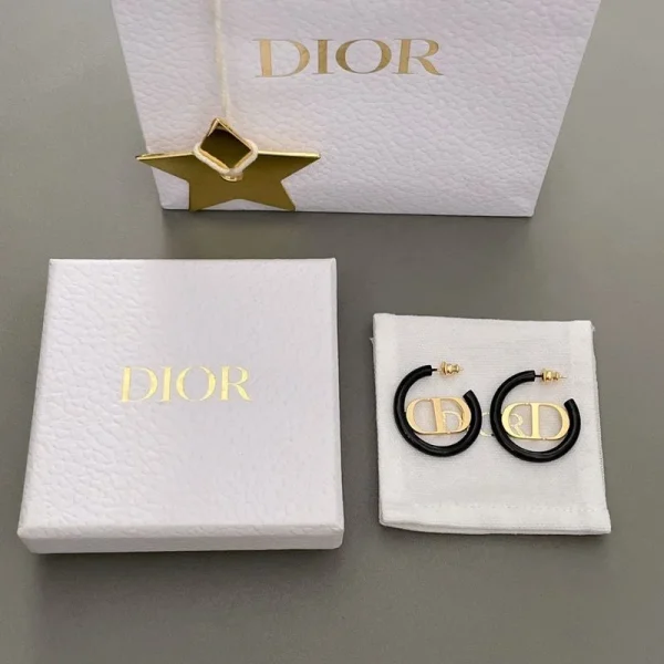 Christian Dior CD Black Hoop Earrings front view