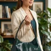 Catchy Croco Soft Leather Hobo Handbag in black