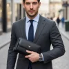 Armani black leather wallet with logo