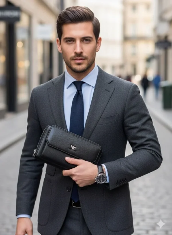 Armani black leather wallet with logo