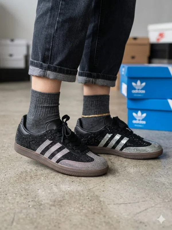 Adidas Samba OG Rhinestone Sneakers in white and gold