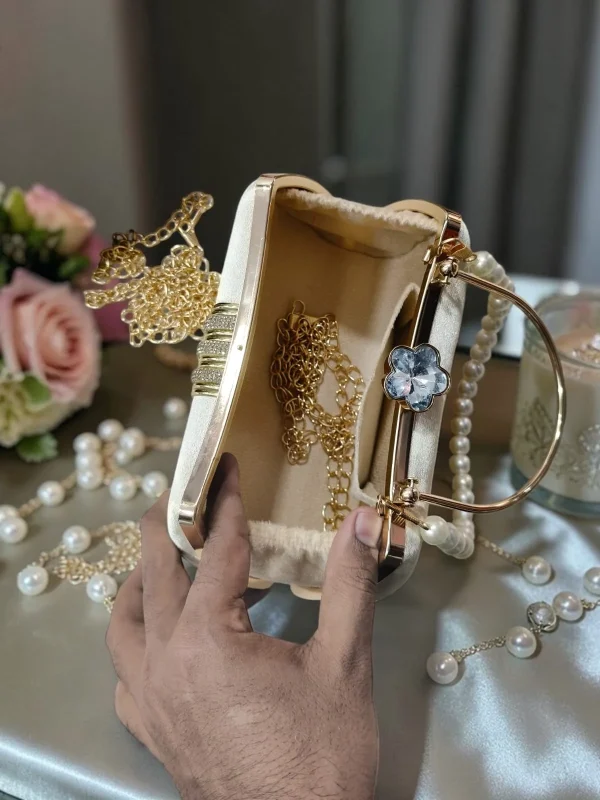 Bridal Pearl Clutch with intricate design