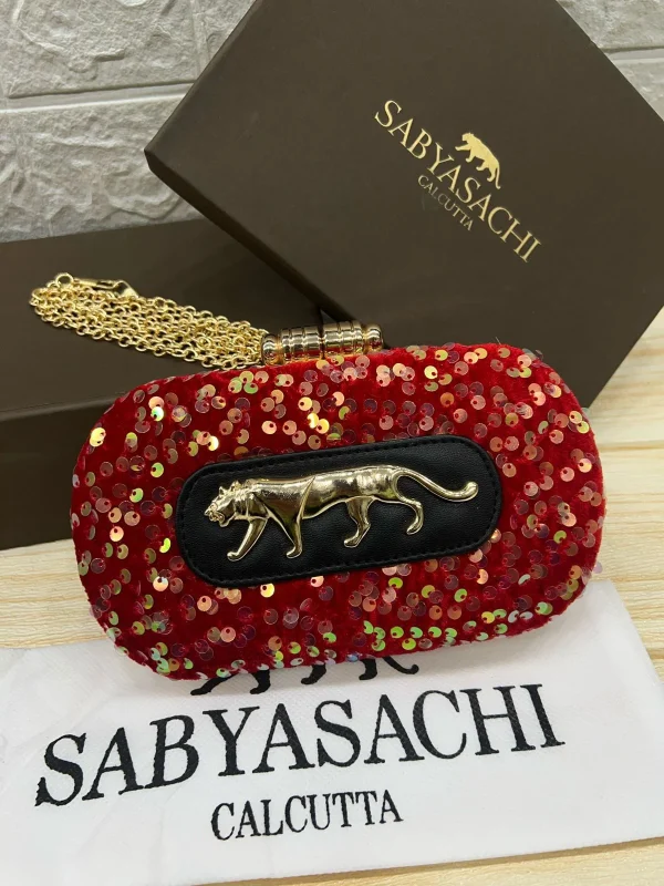 Sabyasachi Emerald Panther Sequin Clutch front view
