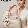 Coach New York Canvas Tote Bag in beige with teddy keychain