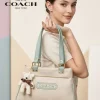 Coach New York Canvas Tote Bag in beige with teddy keychain