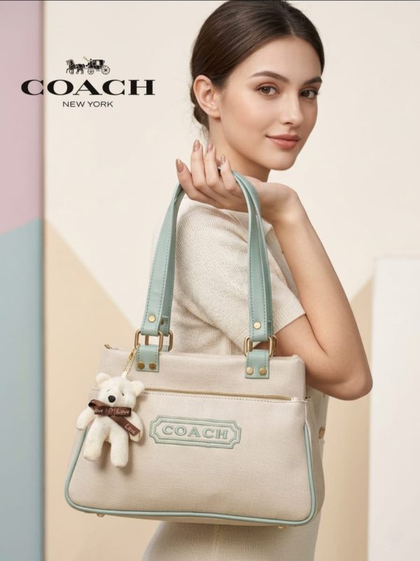 Coach New York Canvas Tote Bag with Teddy Keychain