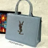 YSL Croco Embossed Leather Tote Handbag front view
