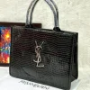 YSL Croco Embossed Leather Tote Handbag front view