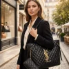 YSL Quilted Tote Bag in black leather