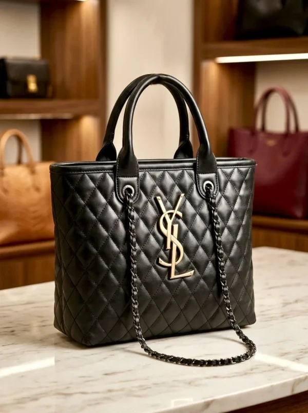 YSL Tote Handbag in black leather