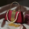 Bridal Pearl Clutch with intricate design