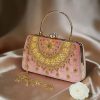 Elegant Crimson Velvet Floral Hand-Embroidered Bridal Clutch
