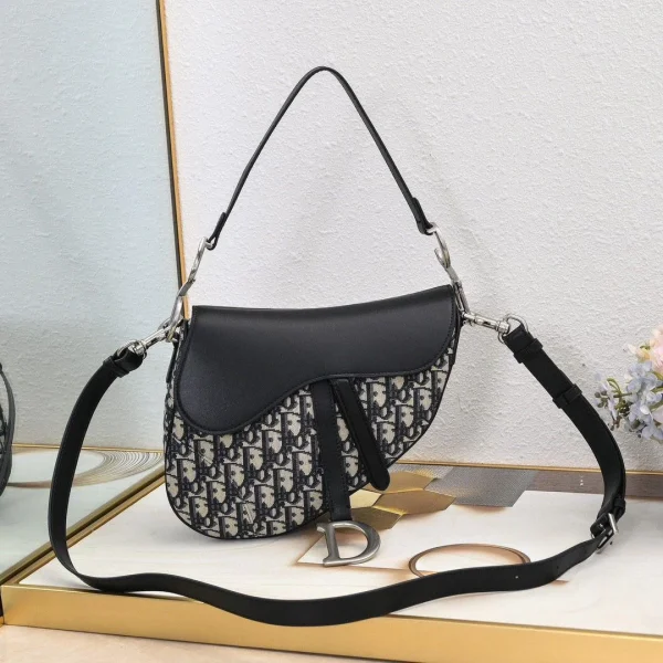 Dior Saddle Bag 25cm in leather and canvas with black D-print