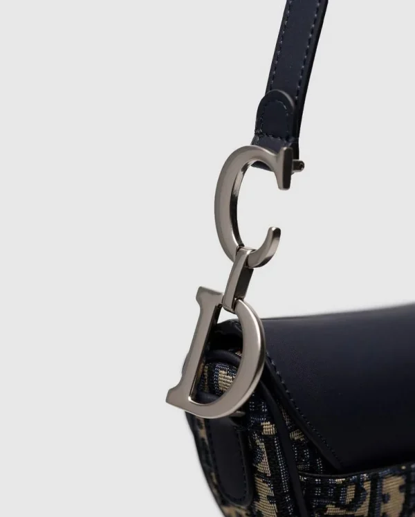 Dior Saddle Bag 25cm in leather and canvas with black D-print