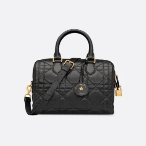 Dior Groove 25 Bag in Black Macrocannage Calfskin front view