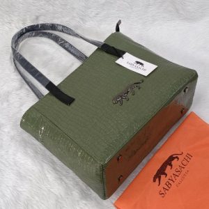Sabyasachi Luxe Croc-Textured Tote Bag – Olive Green