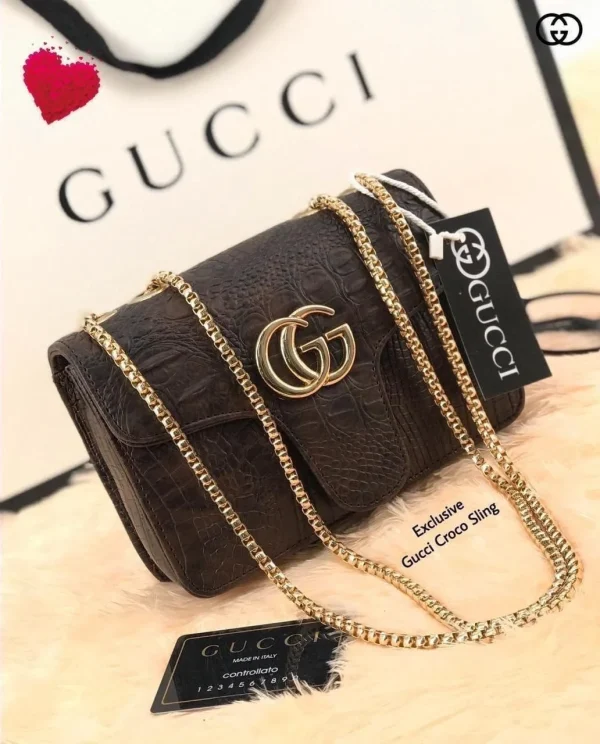 GG Croco Sling Bag in black leather