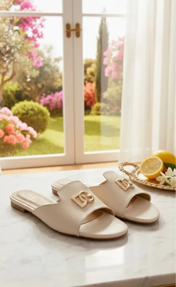 DOLCE & GABBANA DG-logo leather slides in black