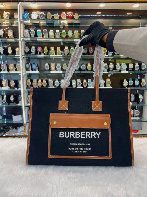 Burberry handbag for girls in heavy quality black tote - front view