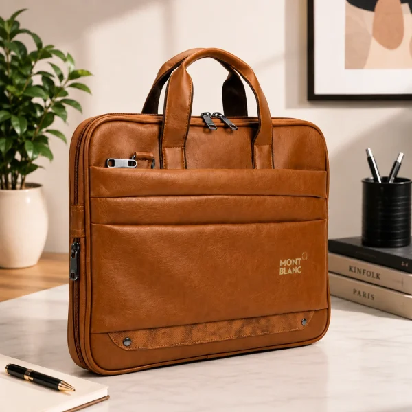 MONTBLANC Premium Office Laptop Bag in black leather