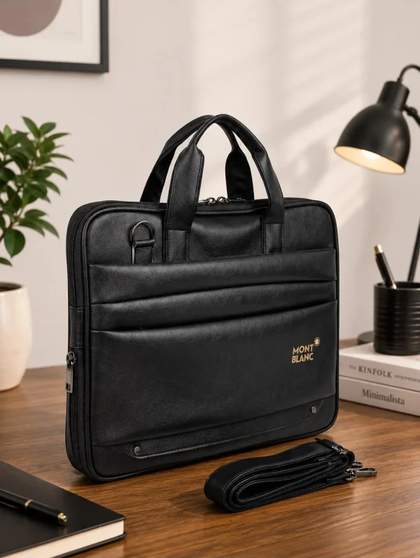 MONTBLANC Premium Office Laptop Bag in black leather