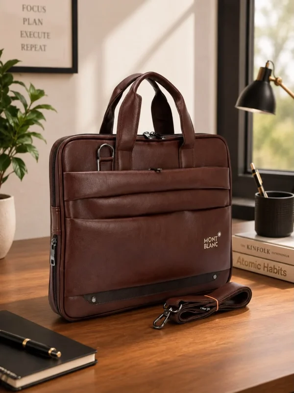 MONTBLANC Premium Office Laptop Bag in black leather