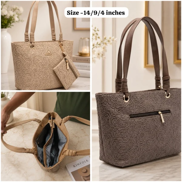 WhatsApp Image 2026-08-22 at 1.41.55 PM Premium Ladies Lace Tote Handbag in black with pouch